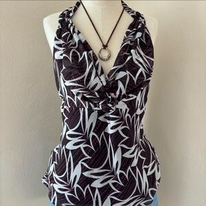 Worthington Black Floral Halter with Pink Accents